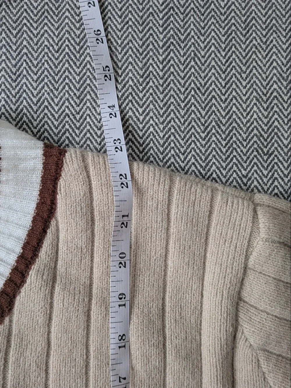 Beige and Brown Rib Knit Sweater with Striped Sleeve size S- Collegiate Academia